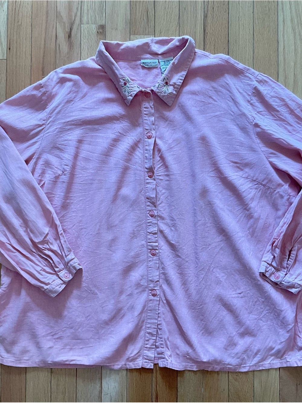 VTG White Stag Floral Embroidered Cottagecore Shirt Long Sleeve Pink Size 22W